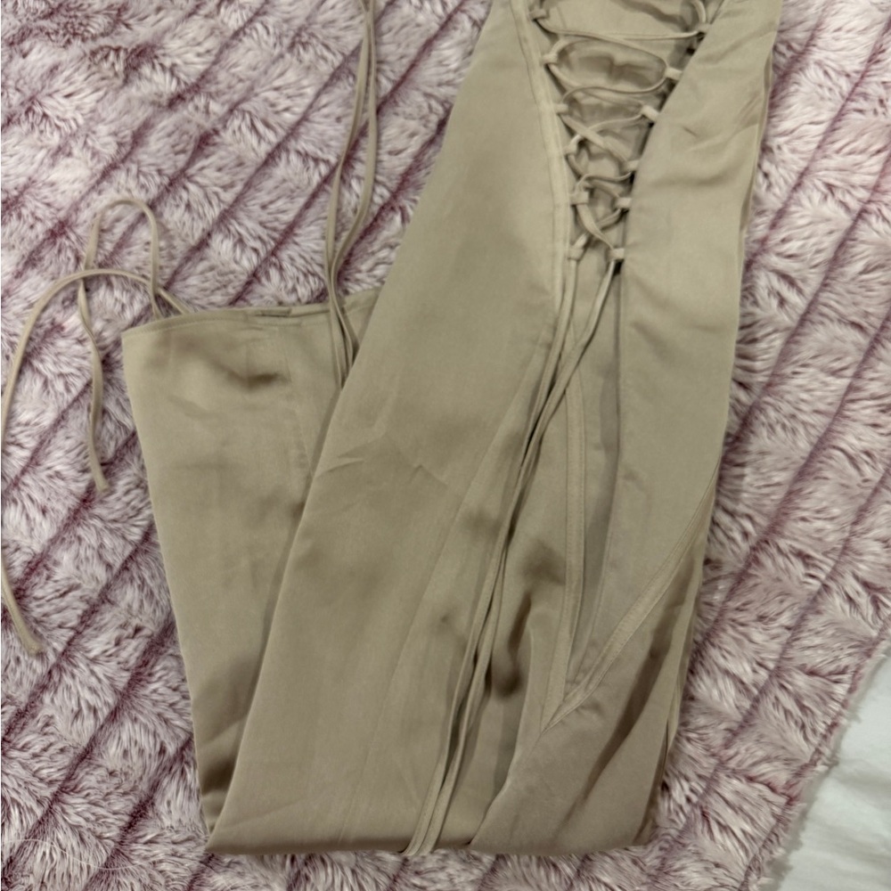House of CB Satin Taupe Corset Top with Lace-Up Details - Picture 6 of 12